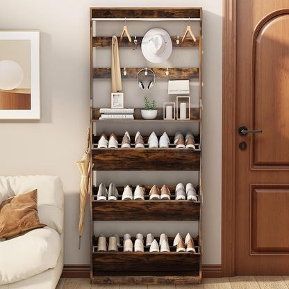 Shoe Cabinet for Entryway with 3 Flip Drawers, Narrow Hidden Slim Freestanding - Image 9