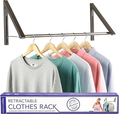 Double Foldable Clothing Rack w/ Extension Rod, Wall-Mounted Retractable by StockYourHome