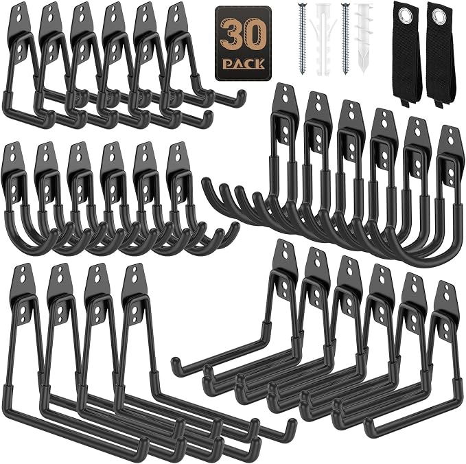 30 Pack Utility Steel Heavy Duty Wall Mount Garage Hooks, by YouthZeal