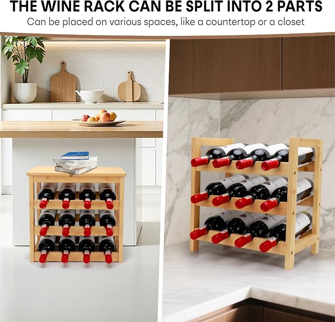 Wine Rack Free Standing Floor, 6-Tier 24 Bottles Display Wine Storage Shelves - Image 3