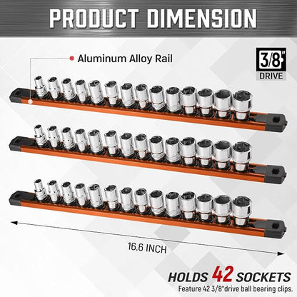 ALOANES 3-Piece Magnetic Socket Organizer, Heavy Duty Aluminum Socket Rails - Image 2