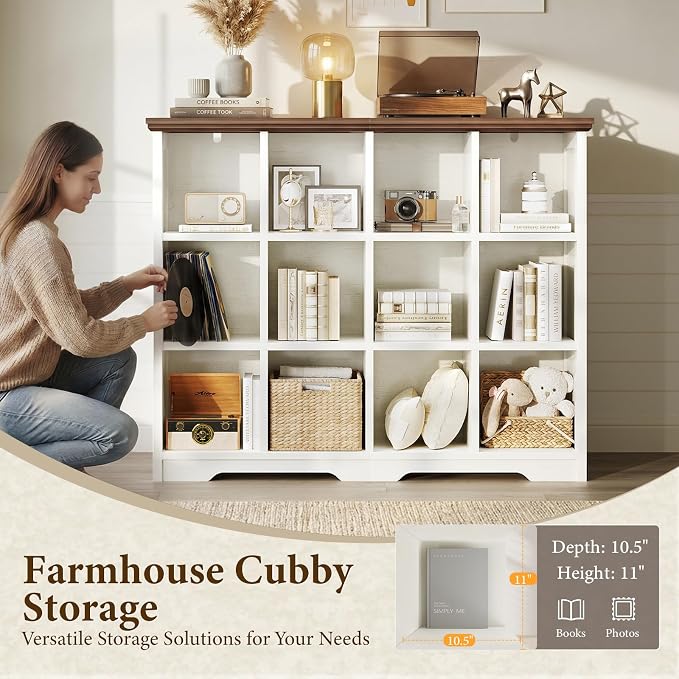 OffiGo 12 Cube Organizer Bookcase, Modern Farmhouse Open Shelf - Image 5