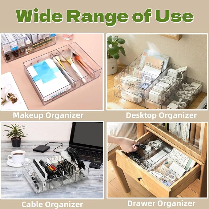 Covzoe 2 Pack Clear Cash Organizer Tray, 8 Adjustable Compartments Plastic Bill - Image 7
