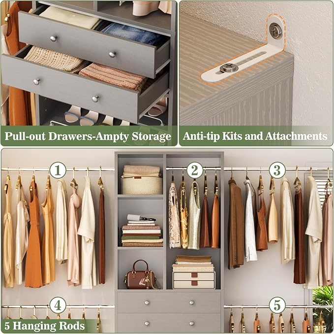 Besiost Closet System, 4.2–8.8 FT Closet Organizer - Image 4