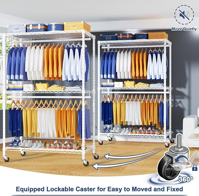 P8 Heavy Duty Clothes Rack（With Extended Width Design） Rolling Clothing Racks - Image 4