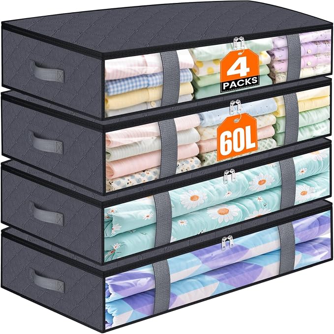 Under Bed Storage Containers, 4 Pack Blanket Storage Bags, Collapsible Storage by Unknown