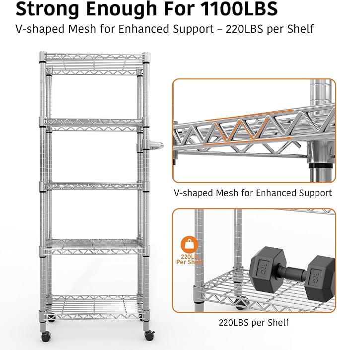 GarveeHome 5-Tier Heavy Duty Storage Shelves 1100 LBS Metal Wire Rack Shelving - Image 5