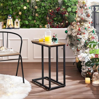 VECELO C Shaped End Side Table for Sofa Couch and Bed Snack TV Tray for Living - Image 7