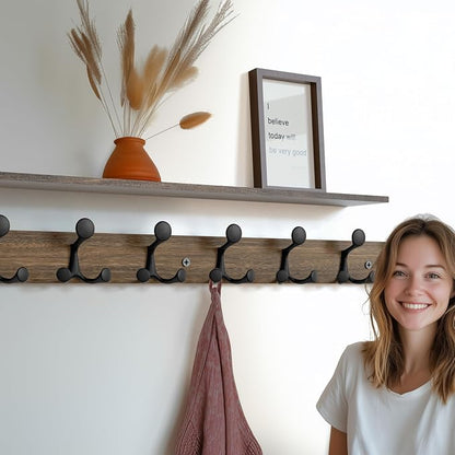 SKOLOO 43-Inch Wood Burnt Coat Rack Wall Mount - Image 2