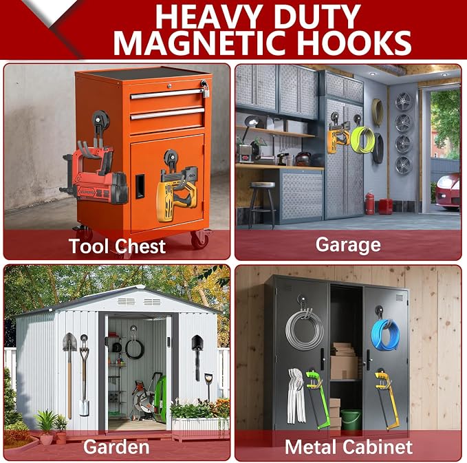 3-H Heavy Duty Magnet Garage Hooks 4 Pack, J Shape Strong Magnetic Hooks - Image 6