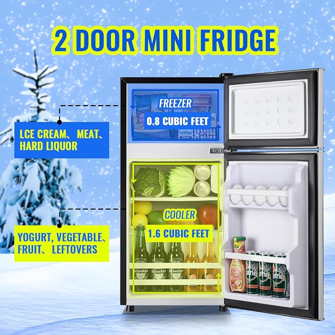 Small Fridge with Freezer Small Refrigerator 2.4 Cu.ft Fridge Dual Door - Image 3