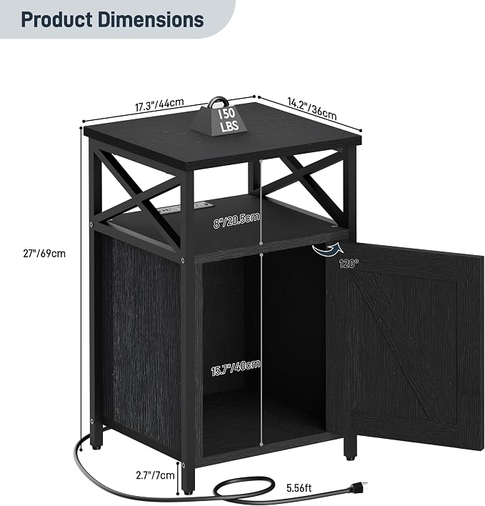 Night Stand Set 2 with Charging Station and Lock, Wooden Nightstands, Lockable - Image 3