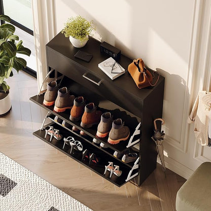 VINGLI Black Shoe Cabinet for Entryway, Modern Slim Shoe Rack Storage - Image 9