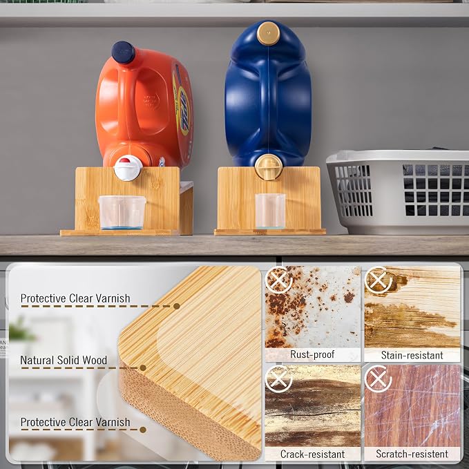 MyLifeUNIT Laundry Detergent Dispenser, 2 Pack Wooden Laundry Detergent Holder - Image 2