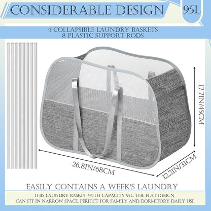 4 Pcs Collapsible Laundry Baskets, 95L Mesh Pop up Laundry Hampers - Image 2