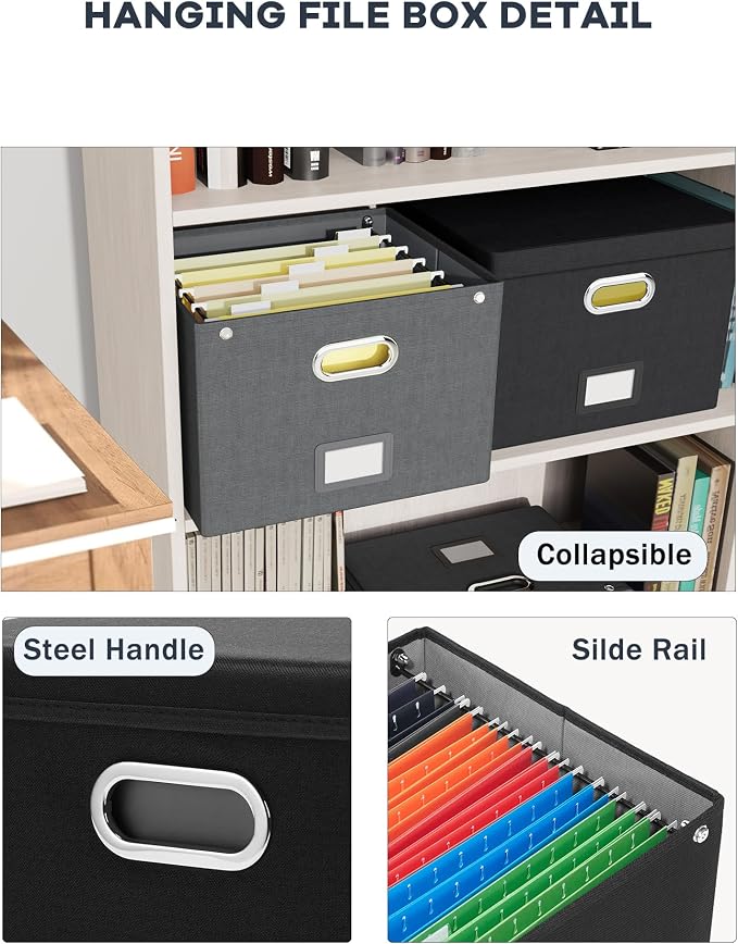 File Organizer Box with Lid, Large Hanging Filing Box with Mesh Pocket - Image 3