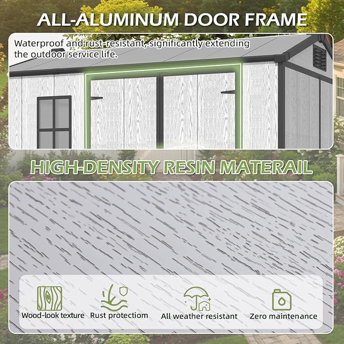 10 x 8 FT Plastic Outdoor Garden Shed, All-Weather Resin Storage Shed - Image 6