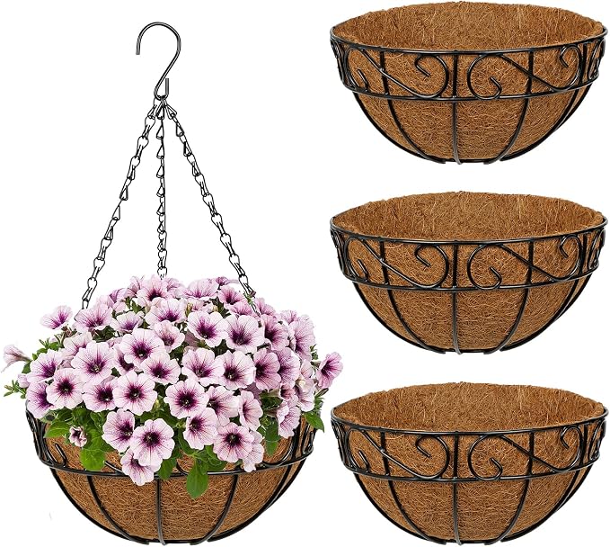 4 Pack 10 inch Metal Hanging Baskets by NatureCrafted
