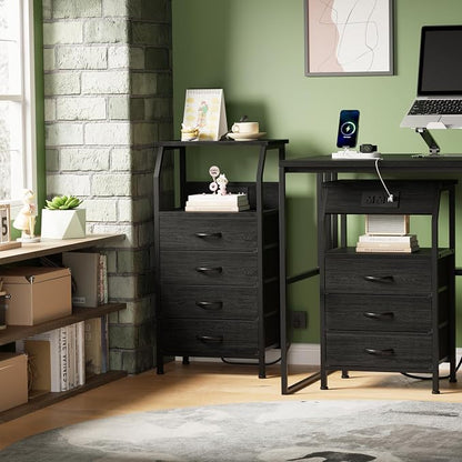 Furnulem Tall Night Stand with Charging Station, 4 Drawers Bedside Table | - Image 5