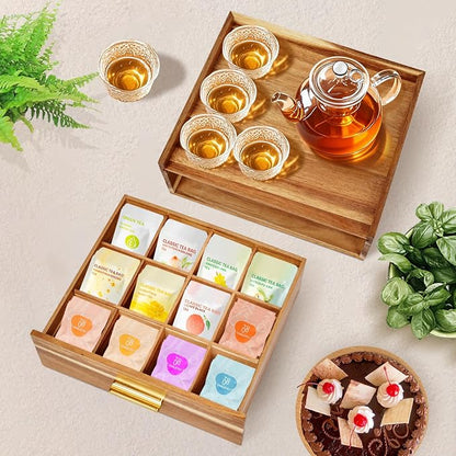 NANXITU Acacia Wood Tea Holder Organizer, Tea Box Organizer Storage Box - Image 2