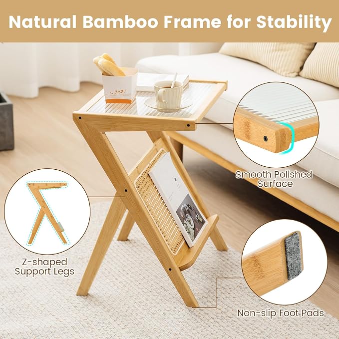 GOFLAME Rattan Side Table, Z-Shaped End Table - Image 7