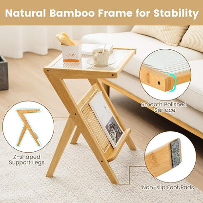 GOFLAME Rattan Side Table Set of 2, Z-Shaped End Table - Image 7