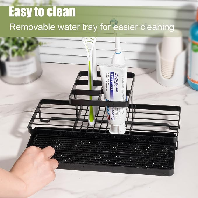 Toothbrush Holders Toothpaste Organizer Bathroom Accessories, Matte Black | - Image 3