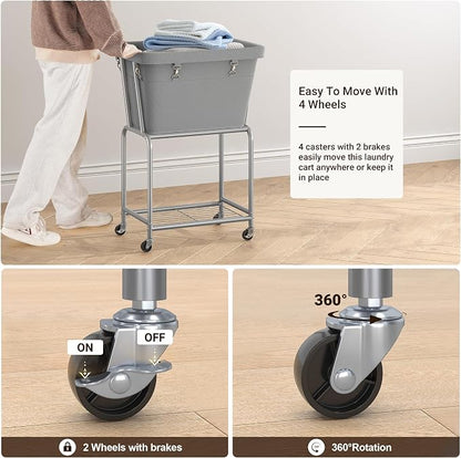 ELYKEN Laundry Cart with Wheels, Rolling Laundry Hamper with Removable Bag and - Image 4