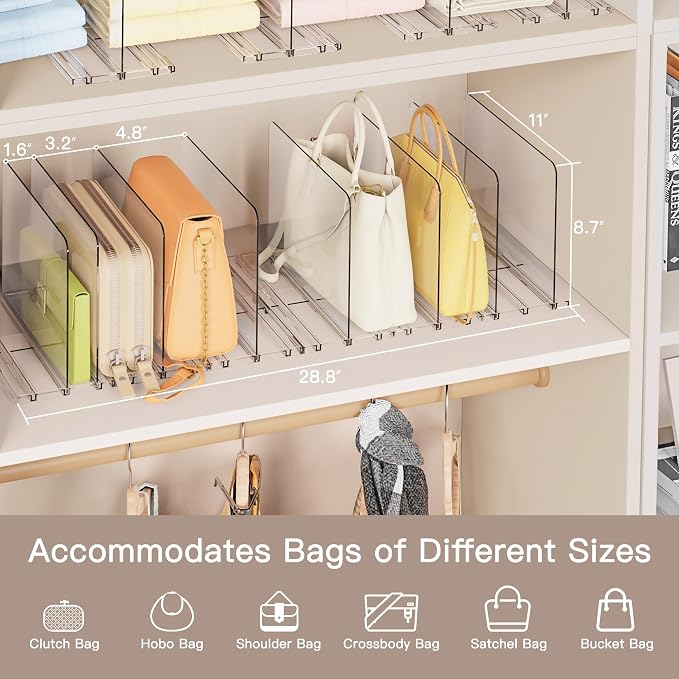 Criusia Adjustable Closet Purse Organizer Rack – 28.8" Extra-Long Shelf Divider - Image 3