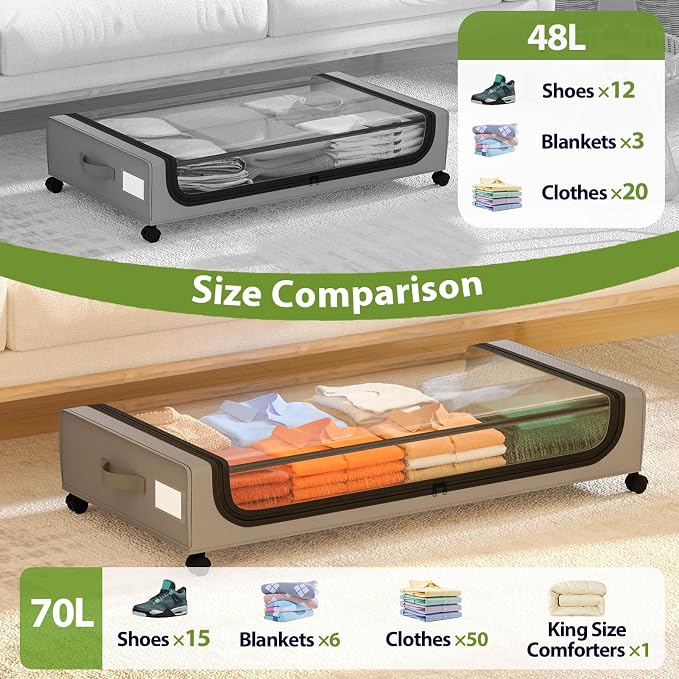 GoMaihe Under Bed Storage with Wheels: 70L Underbed Storage Containers with Lids - Image 4