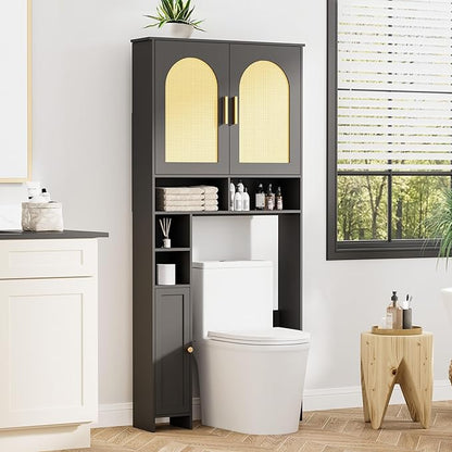 Homhedy Wooden Over The Toilet Storage Cabinet, Natural and Black | Bathroom - Image 7
