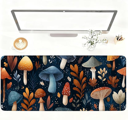 Mushroom Forest Mouse Pad – Large Extended Desk Mat 35.43 x 15.75 in – Autumn by LEIWEIHOPE