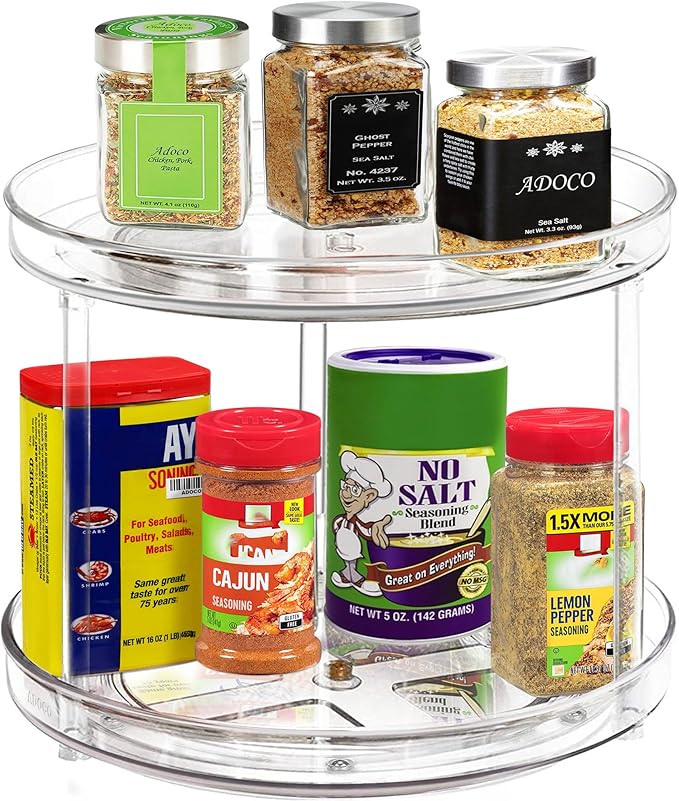 2 Tier Lazy Susan Bathroom Organizer, 9.25Inch Clear 360 Rotating Makeup - Image 2