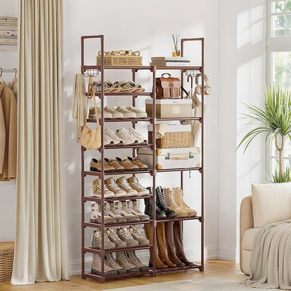 WOWLIVE 9 Tier 2-Column Shoe Rack, 30-35 Pairs Stackable Brown | Compact - Image 4