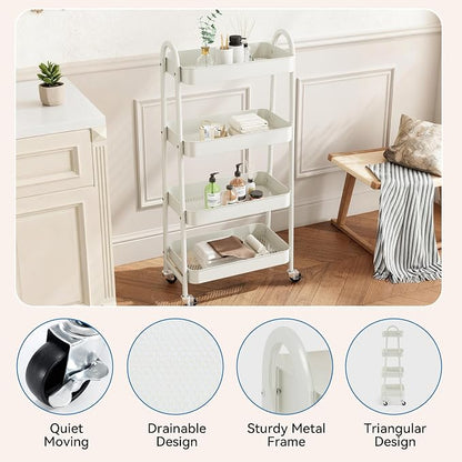 NEWBULIG 4-Tier Metal Rolling Storage Cart, Heavy Duty Mobile Utility Organizer - Image 2