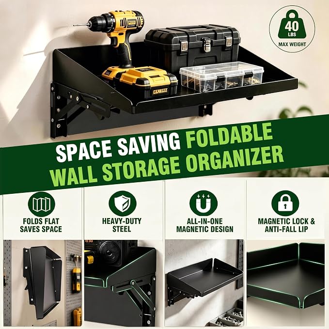ULIBERMAGNET Magnetic Folding Shelf, 40LBS Heavy Duty Magnetic Mounted Rack - Image 4