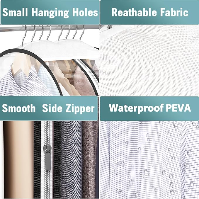 Liuoud Clear Garment Bags for Hanging Clothes10” Gusseted, Suit Bags for Closet - Image 8