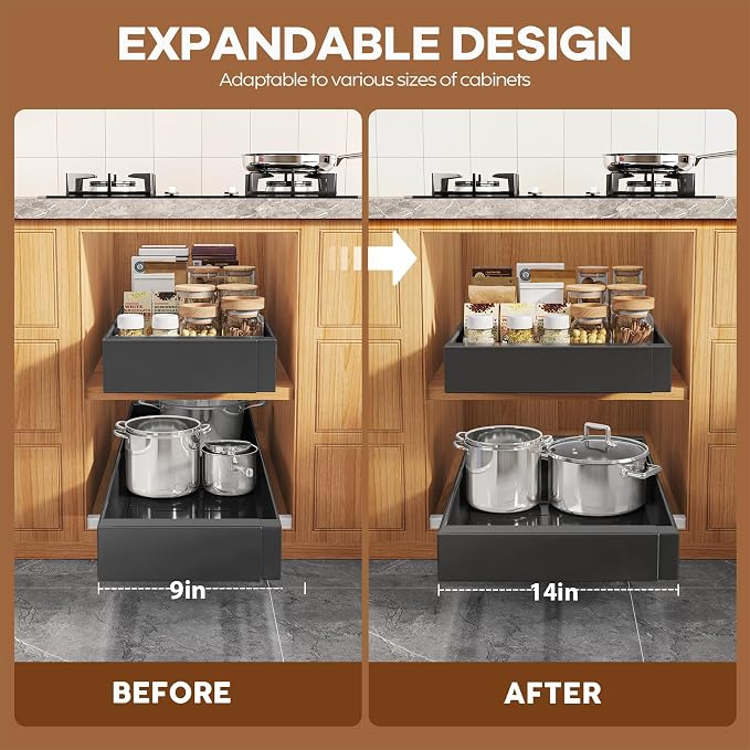 Seinloes 4 Pack Expandable Pull Out Cabinet Organizer 21" Deep - Image 4
