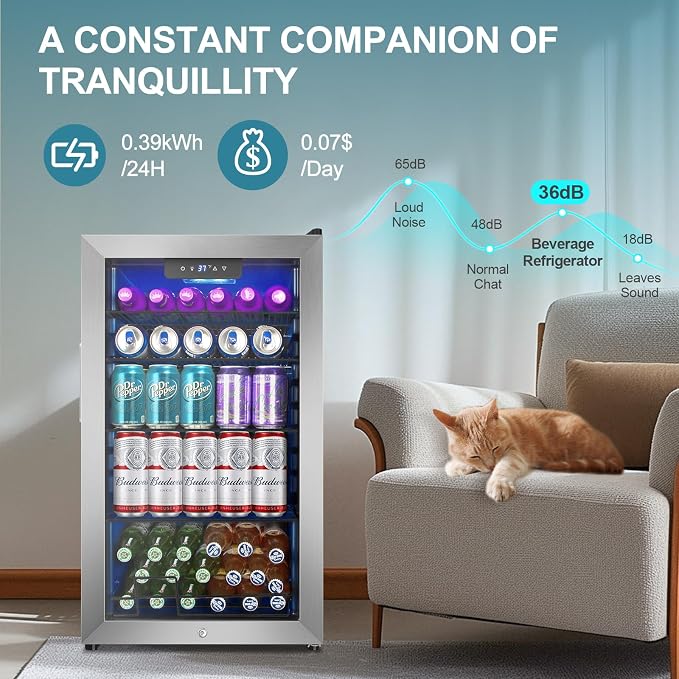 128 Cans Beverage Refrigerator Cooler, 3.2 Cu.Ft Mini Drink Fridge Glass Door - Image 7