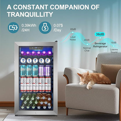 128 Cans Beverage Refrigerator Cooler, 3.2 Cu.Ft Mini Drink Fridge Glass Door - Image 7