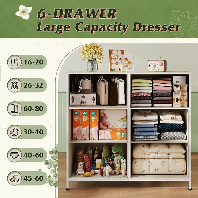 WLIVE Dresser for Bedroom with 6 Drawers, Light Grey | Closet Dresser, Metal - Image 5