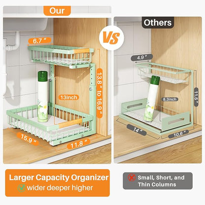 PXRACK Under Sink Organizer, Adjustable Height, 2 Tier Pull Out Under Cabinet - Image 2