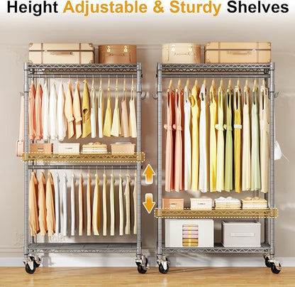 P1 Rolling Clothing Rack with Lockable Wheels, Heavy-Duty Garment Rack - Image 3