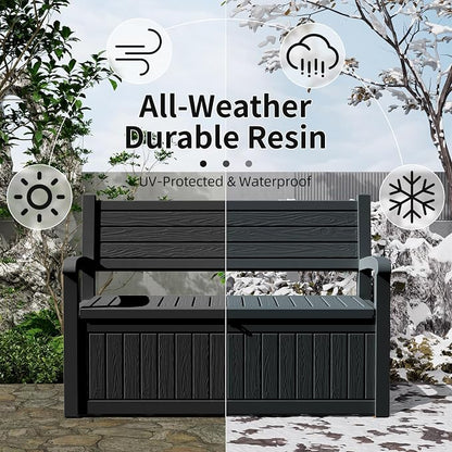 PatioZen 80 Gallon Outdoor Storage Bench Deck Box Waterproof Lockable, Outdoor - Image 4