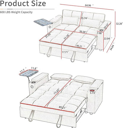 hansones 65" 3-in-1 Sofa Bed, Pull Out Sleeper Sofa - Image 2
