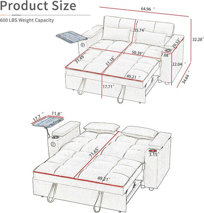 hansones ​66" Multi-Functional Pull-Out Sofa Bed - Image 2