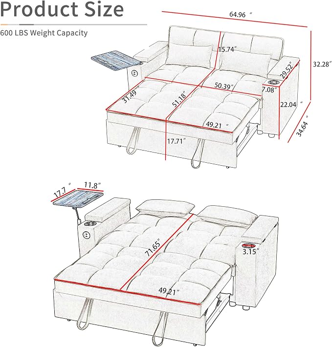 65" Cloud Couch Sleeper Sofa Bed - Image 2