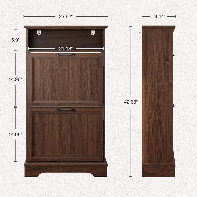 Shoe Storage Cabinet with 2 Flip Drawers, Narrow Slim Shoe Organizer - Image 2