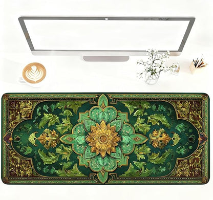 Green Vintage Floral Mouse Pad – Large Extended Desk Mat 35.43 x 15.75 in – by LEIWEIHOPE