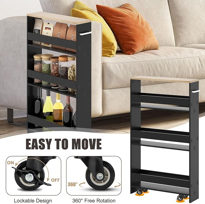Slim Storage Cart, 4 Tier Rolling Storage Cabinet - Image 7